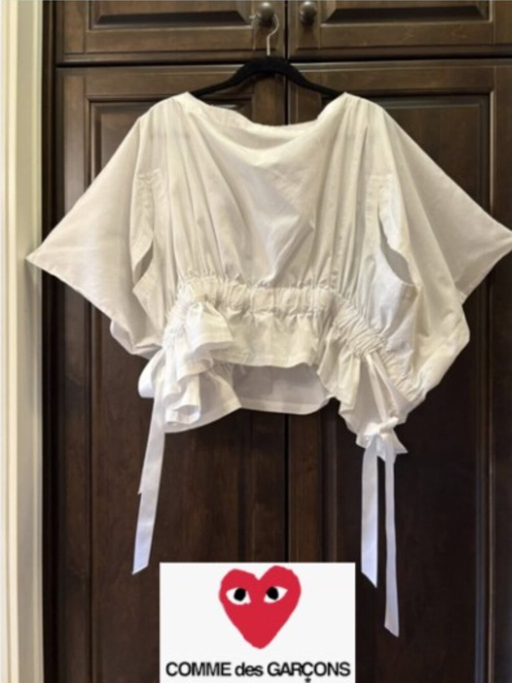 Comme des Garcons White Cinched Ruffle Sleeve Blouse